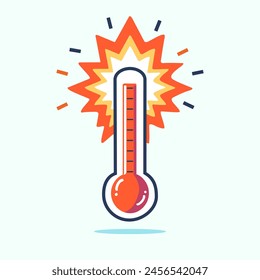 thermometer bursting with a flame coming out of the top. extreme heatwaves. global warming.