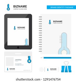 Thermometer Business Logo, Tab App, Diary PVC Employee Card and USB Brand Stationary Package Design Vector Template