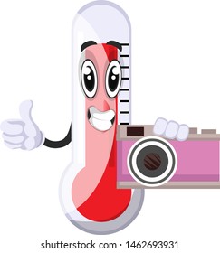 Thermometer with camera, illustration, vector on white background.