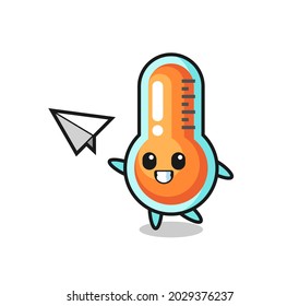 personaje de dibujos animados termómetros lanzar avión de papel , diseño de estilo lindo para camiseta, pegatina, elemento logotipo