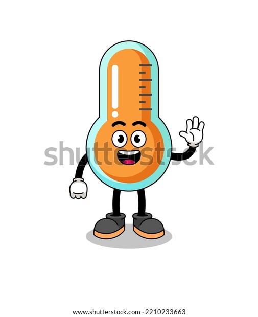 thermometer cartoon doing wave hand gesture ,
character design
