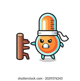 thermometer cartoon illustration as a karate fighter , cute style design for t shirt, sticker, logo element