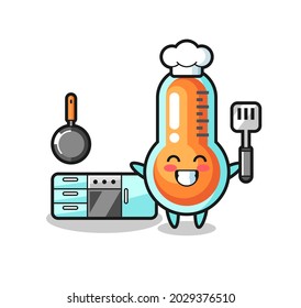 thermometer character illustration as a chef is cooking , cute style design for t shirt, sticker, logo element