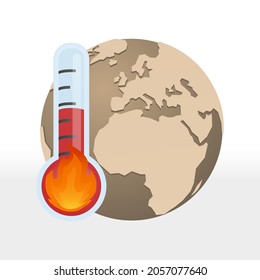 Ilustración del Icono del Mundo Seco del Cambio Climático Termómetro. Símbolo Emoji del vector del medio ambiente del futuro de la Tierra.