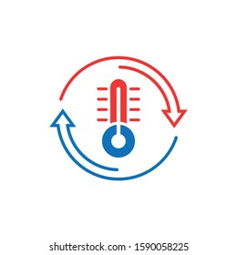 Thermometer climate control icon in flat style. Meteorology balance vector illustration on white isolated background. Hot, cold temperature business concept.