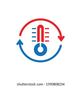 Thermometer climate control icon in flat style. Meteorology balance vector illustration on white isolated background. Hot, cold temperature business concept.