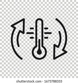 Thermometer climate control icon in flat style. Meteorology balance vector illustration on white isolated background. Hot, cold temperature business concept.