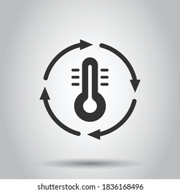 Thermometer climate control icon in flat style. Meteorology balance vector illustration on white isolated background. Hot, cold temperature business concept.