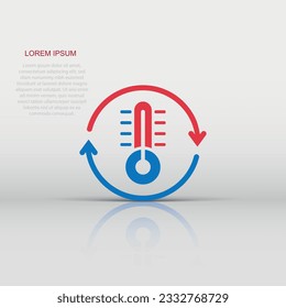 Thermometer climate control icon in flat style. Meteorology balance vector illustration on white isolated background. Hot, cold temperature business concept.