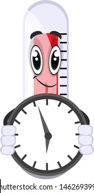 Thermometer with clock, illustration, vector on white background.