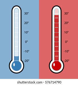 Thermometer cold and heat. Temperature measurement air, weather hot illustration