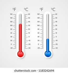 Thermometer of cold and heat, winter and summer temperature scale . Vector illustration