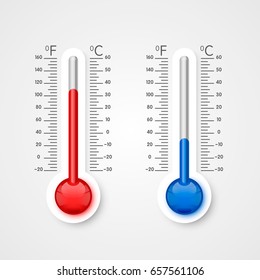 Thermometer of cold and heat, winter and summer temperature scale. Vector illustration
