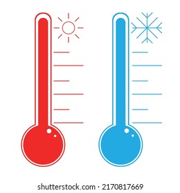 Thermometer Cold And Hot Icon. Freeze Temperature Vector Weather Warm Cool Indicator. Meteorology Thermometers Measuring Heat And Cold. Flat Vector Illustration