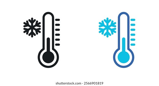Thermometer cold icon set in black and colored