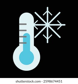 Thermometer with cold icon. thermometer with snowflake vector illustration on white background. Cold Weather Flat Sign.