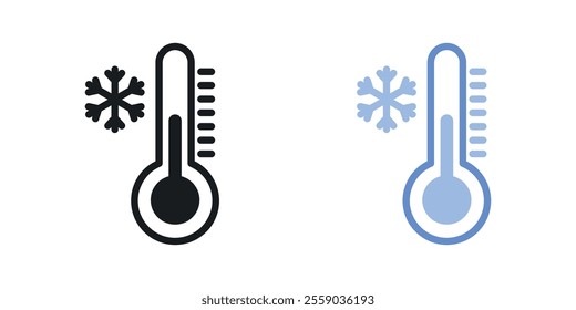 Thermometer cold icons in black and colored version