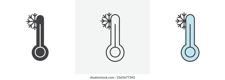 Thermometer cold icons in black and colored versions