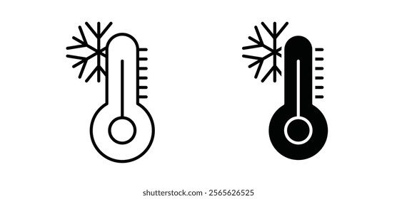 Thermometer cold icons in black and white colors