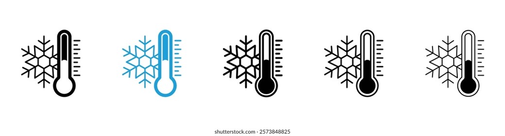 Thermometer cold icons in filled and 3 stroke weights