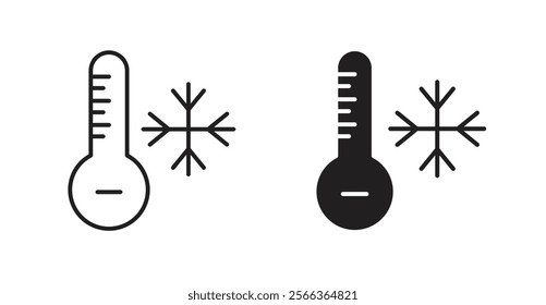 Thermometer cold icons in line stroke and flat versions