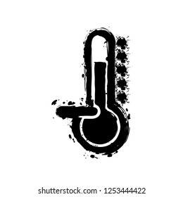Thermometer, cold. subzero temperature. Black ink with splashes on white background