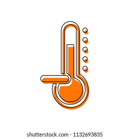 Thermometer, cold. subzero temperature. Isolated icon consisting of black thin contour and orange moved filling on different layers. White background
