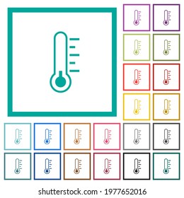 Thermometer cold temperature flat color icons with quadrant frames on white background