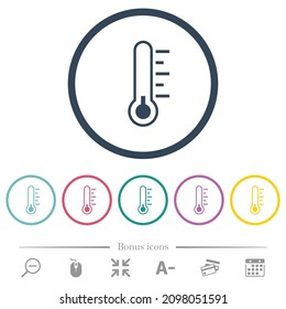 Thermometer cold temperature flat color icons in round outlines. 6 bonus icons included.