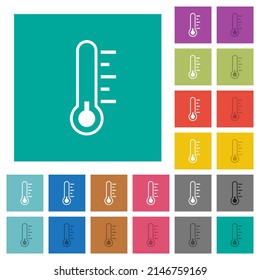 Thermometer cold temperature multi colored flat icons on plain square backgrounds. Included white and darker icon variations for hover or active effects.