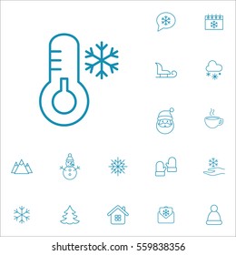 thermometer cold temperature snow winter line icons set blue on white
