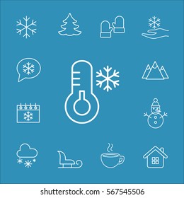 thermometer cold temperature snow winter vector line icons set