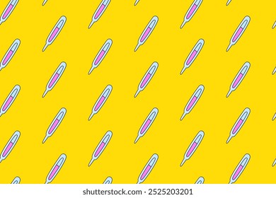 thermometer colorful pattern on yellow background. doodle thermometer cartoon seamless pattern background. funny thermometer medical seamless pattern for decor and merchandise - Powered by Shutterstock - Get 15% off with code: PIKWIZARD15