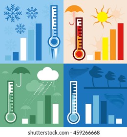 thermometer and condition of weather horizontal flat design vector banners