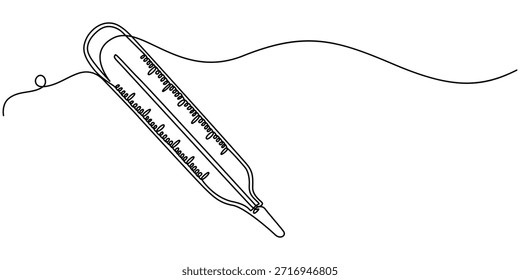  Dibujo continuo de una línea del termómetro, en de la Ilustración vectorial del contorno. 