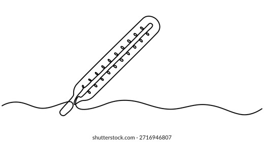  Dibujo continuo de una línea del termómetro, en de la Ilustración vectorial del contorno. 