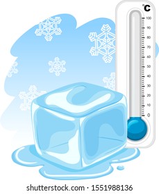 Ilustración de termómetro y hielo fresco