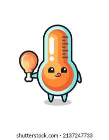 thermometer cute mascot is eating a fried chicken , cute style design for t shirt, sticker, logo element
