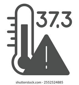 Thermometer danger temperature solid icon, illness danger concept. Vector graphics. Measure tool sign on white background, glyph style icon for mobile or web design
