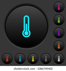 Thermometer dark push buttons with vivid color icons on dark grey background