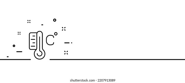Thermometer with degree Celsius line icon. Autumn, weather conditions, Fahrenheit, Kelvin, seasons, thunderstorm, climate, electric, rainy weather cold. Temperature concept. One line. Vector line icon
