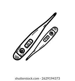 Icono del doodle del termómetro. Iconos dibujados a mano.