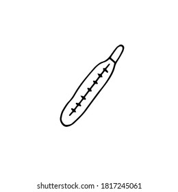 Doodle termómetro. Medición de la temperatura. Ilustración vectorial. contorno blanco y negro.