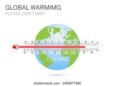 Thermometer with earth, global warming environmental concept vector illustration