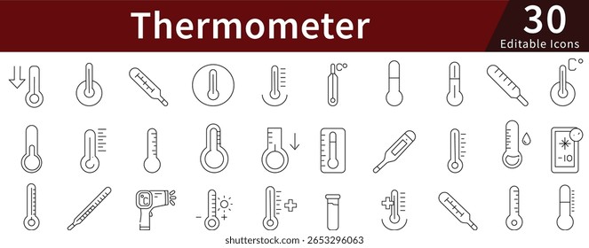 Thermometer Editable Line Icons Set for Temperature and Health Measurement