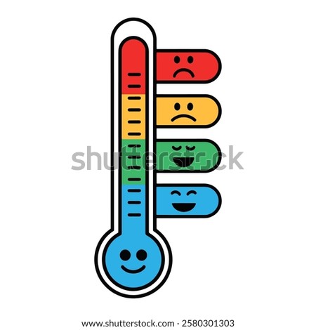 Thermometer Emotions Vector Icons. Cute cartoon thermometers showing different temperatures with expressive faces. Perfect for weather, climate, and health-related designs.