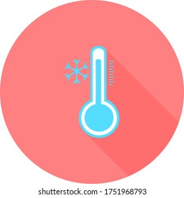 Thermometer-Ausrüstung im Kreis Symbol mit langen Schatten. Vektorgrafik. 