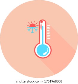 Thermometer equipment in circle icon with long shadows. Vector illustration. 