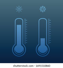 Thermometer equipment showing hot or cold weather. Celsius and fahrenheit thermometers. Measuring hot and cold temperature. Vector illustration.