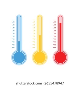 Equipo del termómetro que muestra la Ilustración vectorial plana del Clima caliente o frío en el fondo blanco